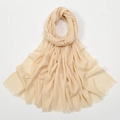 Breathable bamboo cotton solid long scarf in beige with fringed edges for women - Beige
