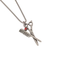 Collier punk rétro avec pendentif ciseaux et peigne orné d'une pierre rouge - Style de Ciseaux et Peigne (7#)