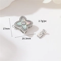 Mother of pearl clover clasp connector for jewelry with zirconia center 20.3mm - Palladium Colorful Shell Clover