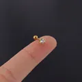 20G gold stainless steel stud earring with a single clear round cubic zirconia - Gold Clear Zirconia (299-2#)