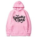 Pink Spooky Vibes Halloween hoodie with black bats and stars graphic print for unisex - Pink