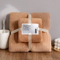 Camel coral fleece towel set with bath towel and face cloth in ribbon gift packaging - Towel + Bath Towel [Mesh Bag] / Coffee Coral Fleece