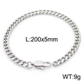 Men hip hop silver Cuban chain bracelet 5mm width and 200mm length with lobster clasp - Style A-5mm-200mm(KB166138-ZZ)