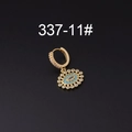 Gold evil eye drop earring featuring blue crystal and white zirconia on black background - Evil Eye Style (337-11#)
