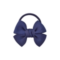 Navy blue grosgrain ribbon bow hair tie with black elastic band on white background - Dark Blue