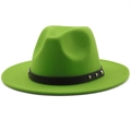 Detail of lime green wool felt fedora with black faux leather band and silver studs - M (56-58cm) / Fruit Green