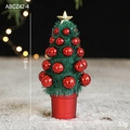 Mini green Christmas tree with red baubles and gold star in a red pot, 18cm tall - Red & Green Christmas Tree