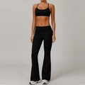 Ensemble de yoga noir 2 pièces avec brassière sport et pantalon évasé taille haute - S / Haut Et Bas / Soutien-gorge + Pantalon Évasé / Noir Premium