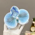 Blue gradient silk orchid hair clip featuring a white pearl center, size approx 9.5cm - Blue Orchid