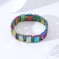 Rainbow magnetic yoga beaded bracelet with metallic rectangular and spherical beads - Multicolor 3 Layer Bracelet