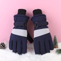 Winter dark blue thermal gloves with reflective strip and adjustable wrist strap - One Size / Men's Navy Blue