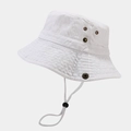 Detail view of cotton sun hat with copper air vents, reinforced brim and adjustable chin strap - Striped White