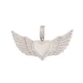 Silver-plated heart-shaped pendant with crystal-encrusted wings and glossy metal center - Angel Wings Heart / White Gold