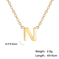 18k gold plated stainless steel letter N pendant necklace with minimalist curb chain - Letter N