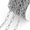 Macro detail of textured stainless steel oval link chain with hammered silver finish for DIY - Style B Steel Color
