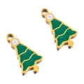 Pair of green enamel Christmas tree charms with gold plating for DIY jewelry making - Gold Polka Dot Christmas Tree