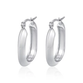 Polished silver-tone geometric thick hoop earrings with latch back closure for women - Domed Oval 5MM*25MM / Steel