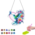 DIY hummingbird diamond painting kit with heart pendant, colorful resin beads and tools - Kingfisher Heart