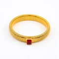 Macro shot of gold snake chain bracelet with emerald-cut red gemstone detail - 10mm Width x 18cm Circumference / Red