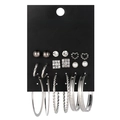 Silver earring set with 9 pairs including pearls, studs, and geometric hoop designs - E0167-1 / 9 Pairs Of Earrings Set