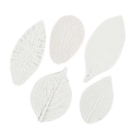 5-piece set of white silicone fondant molds with realistic 3D leaf vein textures - Gray