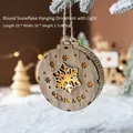 Round wooden LED Christmas ornament with snowflake cutout and XMAS engraving 10cm - Snowflake Style