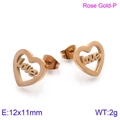 Hollow heart stud earrings in rose gold finish featuring delicate love lettering - LOVE Letter Style / Rose Gold