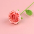Handmade crochet rose with pink and orange gradient petals and green stem leaf - Three-layered Gradient Pink - Pointed Rose Branches