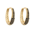 Detail of luxury gold earrings with black pavé stones and hollow diamond pattern - Oval 1 Pair / Gold Black Zirconia