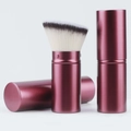 Retractable burgundy makeup brush with angled bristles and polished metallic finish - Large Wine Red Slanted Head