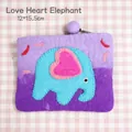 Handmade purple wool felt coin purse with cute blue elephant and heart embroidery - Heart Elephant Coin Purse