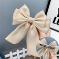 Eleganter champagnerfarbener Satin-Doppelbogen-Haarclip mit sicherem Metallfederverschluss - Beiger Federclip