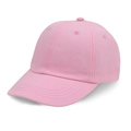Detail view of the pink six-panel baseball cap with curved brim and premium stitching - Size 48 Head Circumference (8 Months-3 Years) / Light Pink