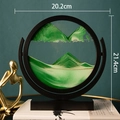 3D round moving sand art hourglass in green and gold with black frame desk decor - 8 Inch Rotate Green