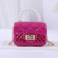 Mini rose red jelly bag with pearl handle, diamond quilting and gold chain strap - Rose Red