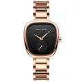 Elegant rose gold tonneau watch with black dial and polished stainless steel mesh strap - Rose Gold Black Dial Link
