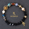 Solar system beaded bracelet with Scorpio gold charm and matte colored planet stones - Scorpio-Faceted Stone