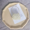 Mini handmade pearl woven crossbody bag with round handle in elegant white - Small Pearl Handbag Finished