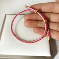 Adjustable woven leather bracelet in pink and red with golden sliding metal buckles - Pink Patchwork