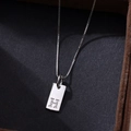 Minimalist S925 silver necklace with rectangular pendant featuring a letter H engraving - Letter H / Silver