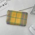 Detailed view of the yellow green plaid storage pouch for lipsticks and small items - Diagonal Yellow-Purple Grid