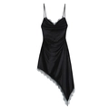 Robe nuisette chic en satin noir avec dentelle cils col V et ourlet asymétrique - XS / Noir