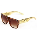 Lunettes de soleil léopard avec branches en chaîne dorée et verres fumés dégradés chic - Léopard Branche Dorée Double Verre Thé