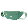 Morandi green PU sports fanny pack with dual gold zipper pockets and nylon strap - Green