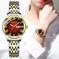 Elegant ORUSS women's quartz watch with red dial and gold-silver metal bracelet - Roman Numeral Two-Tone Red Dial