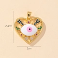 Pink heart-shaped evil eye pendant in gold finish with colorful crystals and dimensions - Gold Heart Colorful Gem with Pink Pupil Pendant (12)