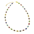 Golden chain necklace with colorful evil eye charms featuring various enamel beads - Multi-color