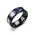 Macro detail of men's black titanium ring with blue background and silver gear inlay - US 6 / Black / Blue Base Gear