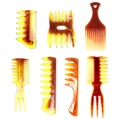 Set of 7 amber tortoiseshell hair combs including wide tooth and texture styling tools - Amber 7-Piece Barber Set