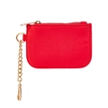 Red nylon mini coin pouch with top zipper and gold metal chain keychain accessory - Red